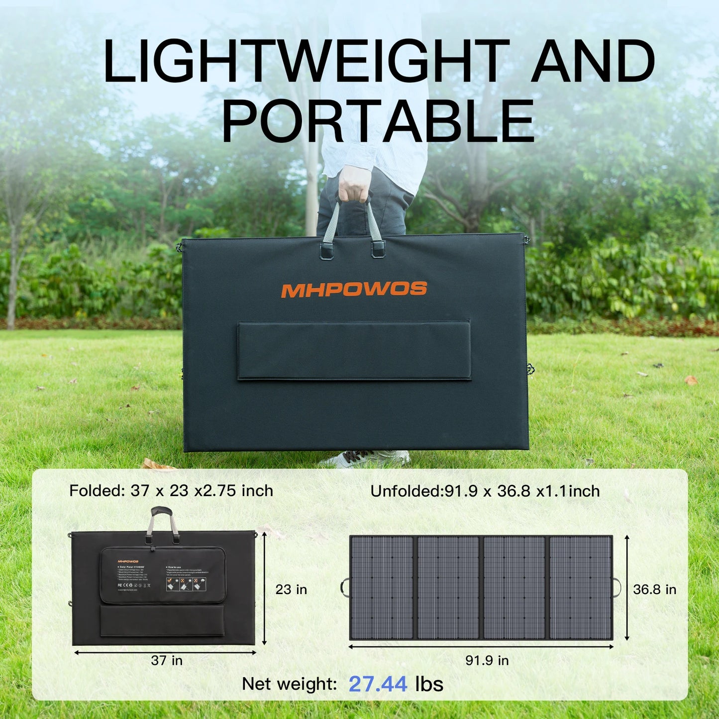 MHPOWOS 400W Portable Solar Panel, Lightweight Foldable with an Adjustable Kickstand