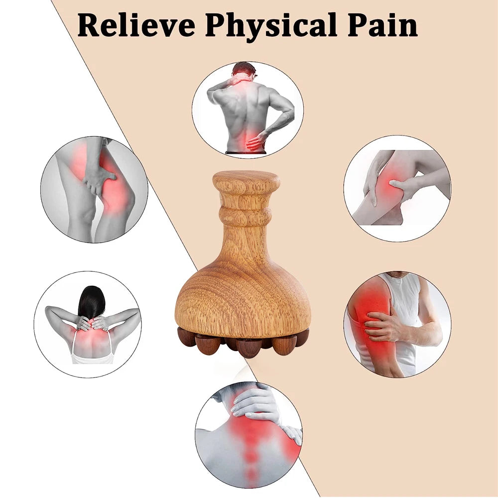 Wooden Mushroom Lymphatic Drainage Massager, Deep Tissue, Tools for Body Shaping