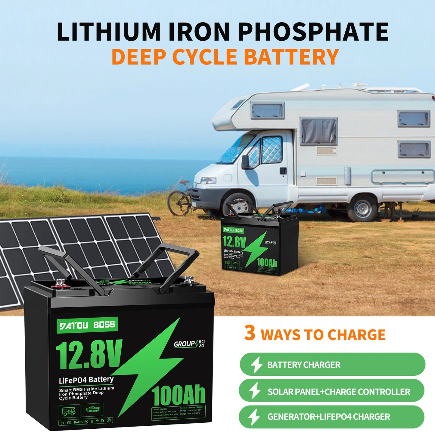 MFUZOP 12V 100Ah LiFePO4 Battery with Low-Temp Protection, Built-in 100A BMS, Max. 15000 Cycles, Perfect for Trolling Motors, RV
