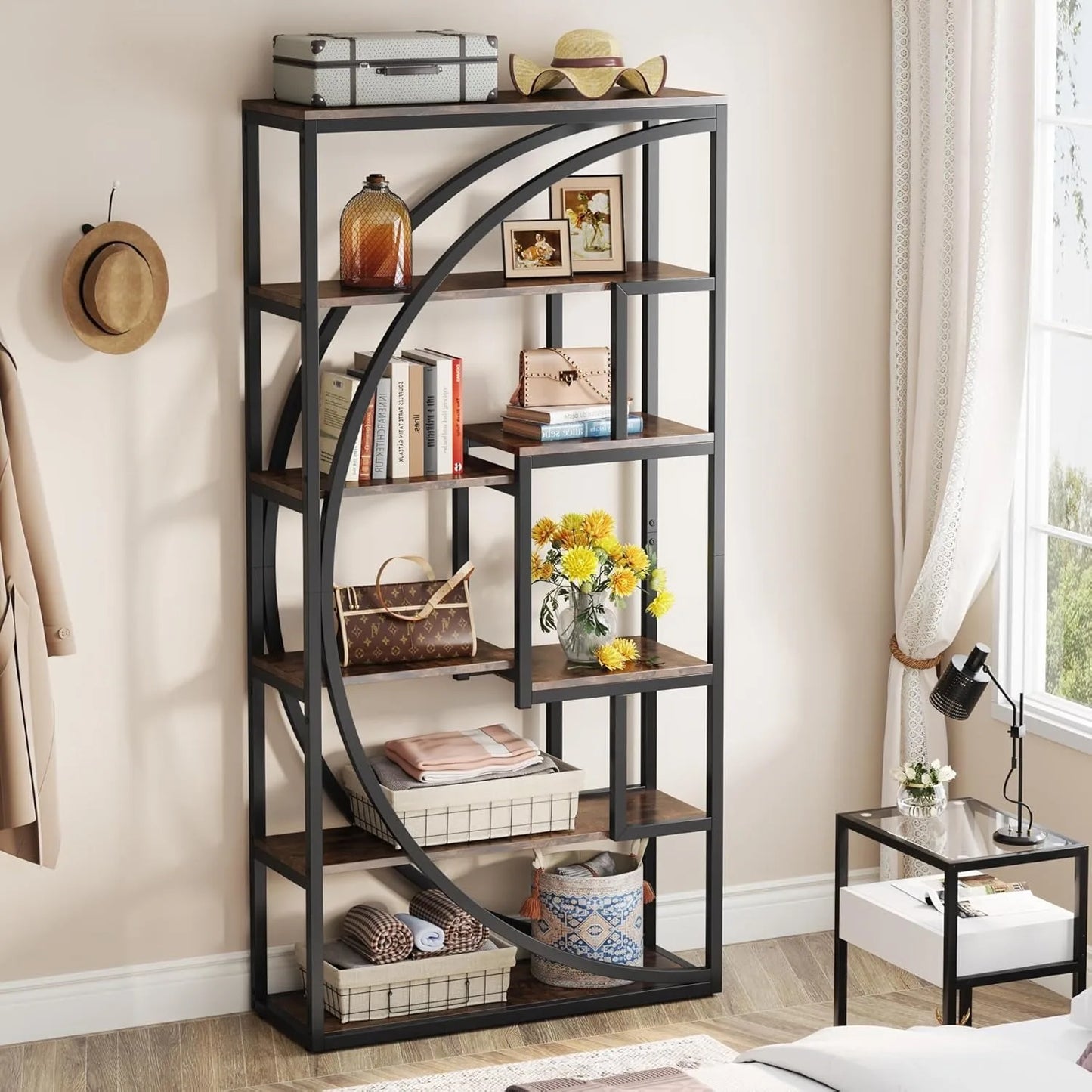 Bookshelf, Industrial 5-Tier Etagere Bookcase, 70.8 inch Tall, Tack Shelving Unit