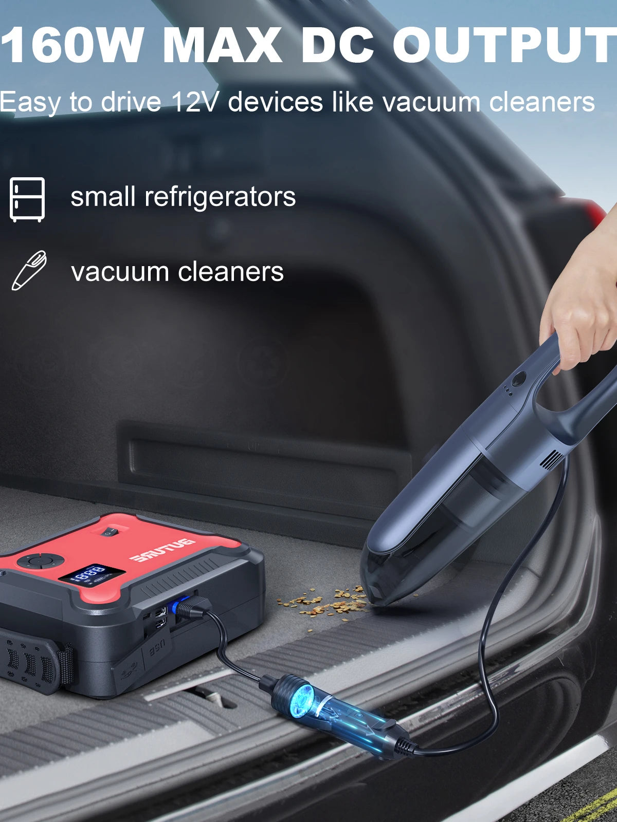 Buture 5 in 1 Car Jump Start Air Compressor 26800mAh Power Bank Portable Battery Booster Digital Tire Inflator with 160W DC Out