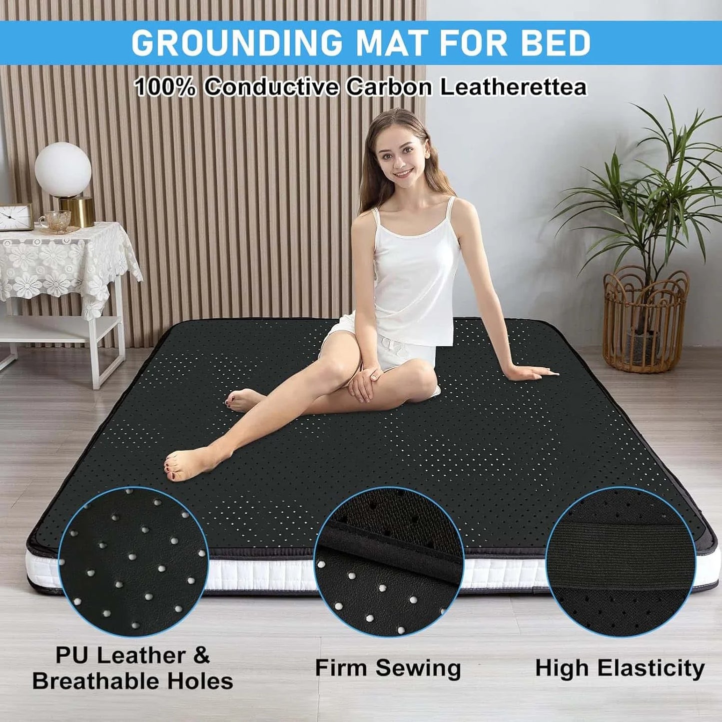 Grounding Sheet Combo,  100% Conductive Carbon Faux Leather Grounding Mat.