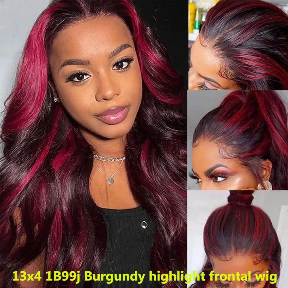 Ombre Burgundy Highlight Synthetic Lace Front Wigs