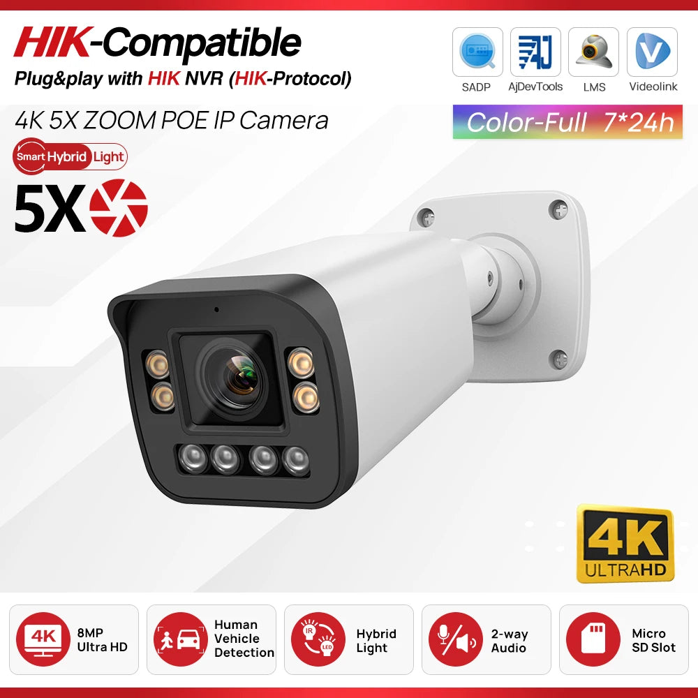 8MP Bullet Video Surveillance Camera w/ Built in Mic and 5X Zoom