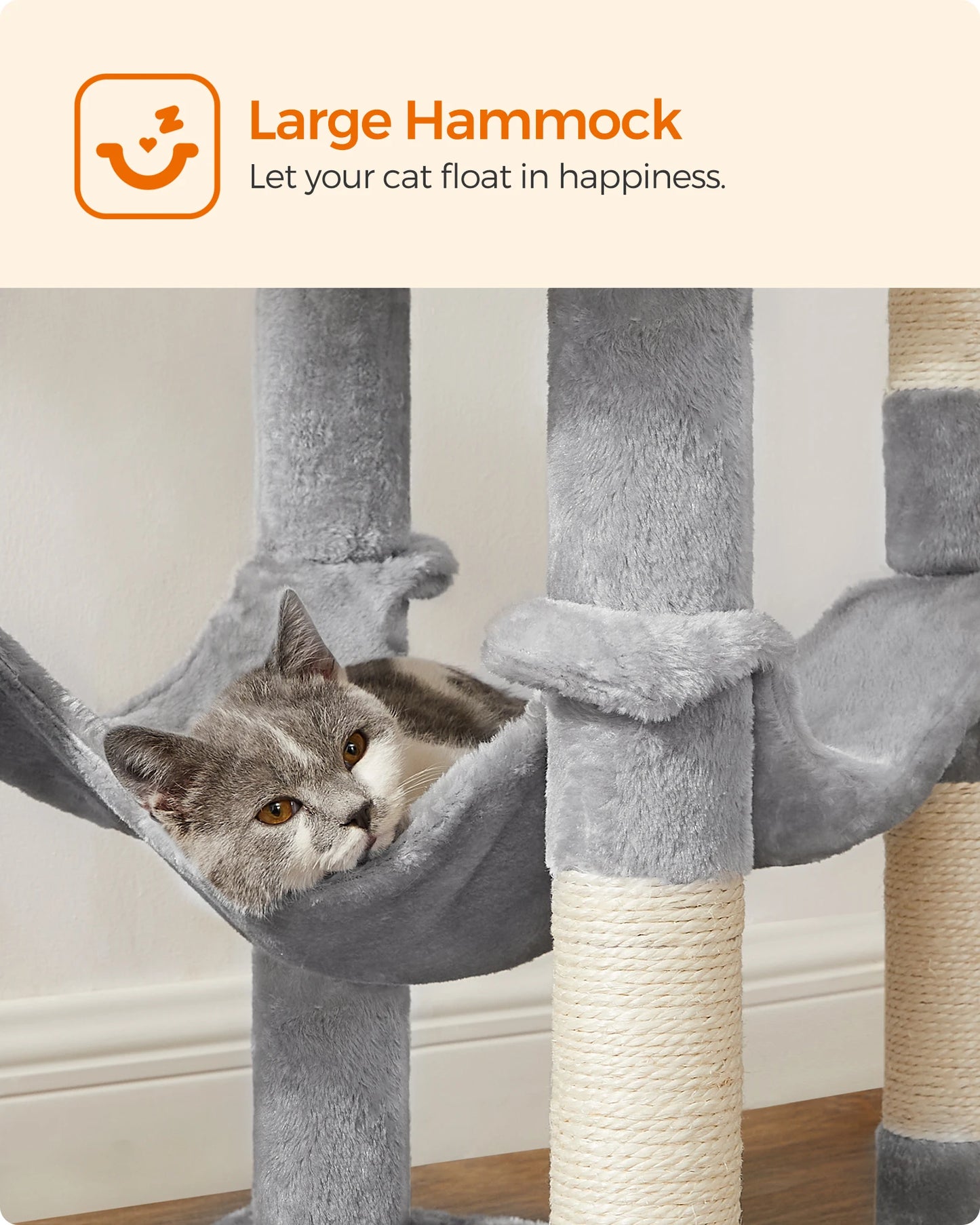 Feandrea Cat Tree, 56.3-Inch  Multi-Level Cat Condo with 4 Scratching Posts, 2 Perches, Hammock, Cave