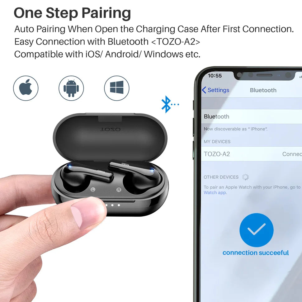 Refurbished TOZO TWS Earbuds ENC HD Call Wireless Bluetooth Sport Headsets Earphones Ultralight Portable