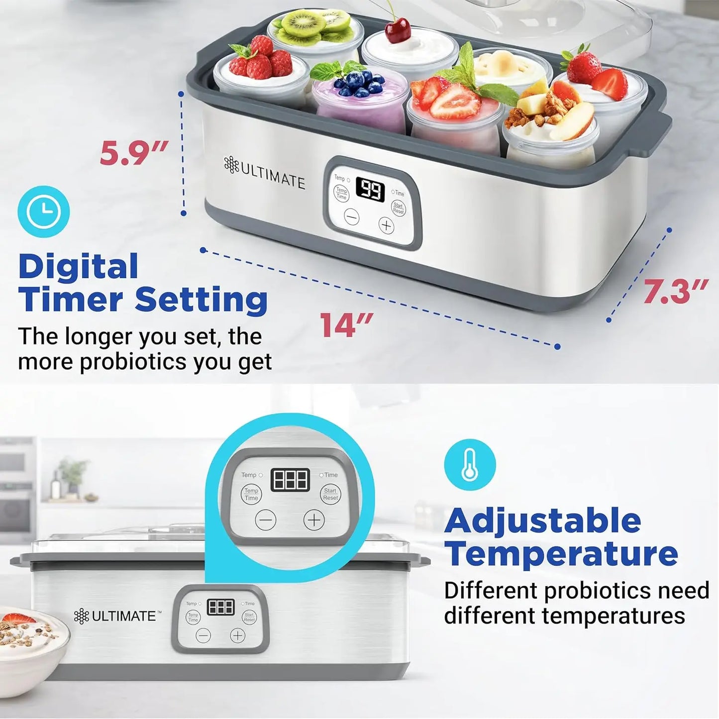 Probiotic Yogurt Maker with Adjustable Temperature & Time Control -