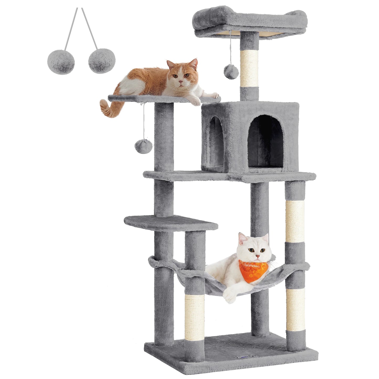 Feandrea Cat Tree, 56.3-Inch  Multi-Level Cat Condo with 4 Scratching Posts, 2 Perches, Hammock, Cave