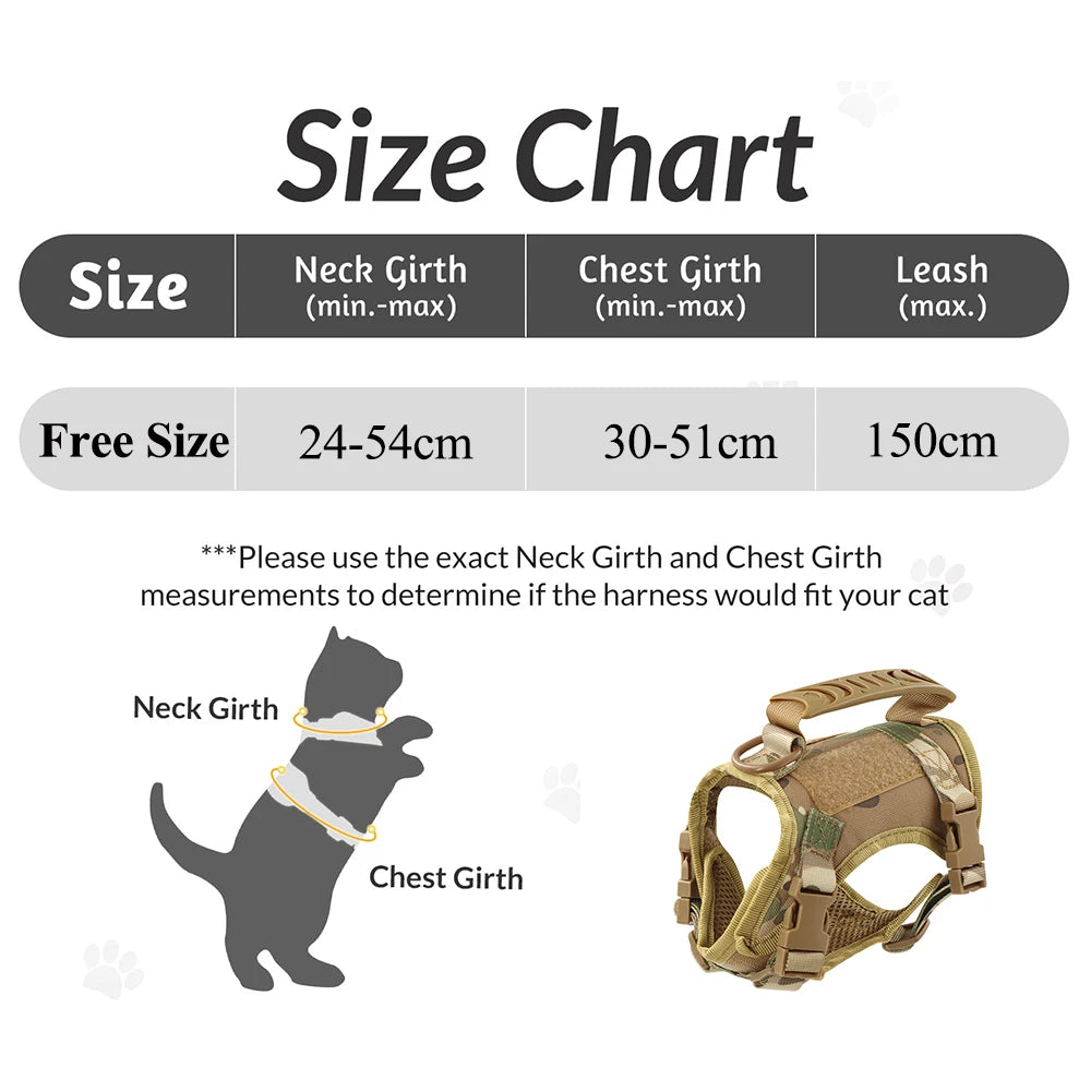 Tactical Cat Harness Leash 9Pcs Patches Walking Training Cat Accessories