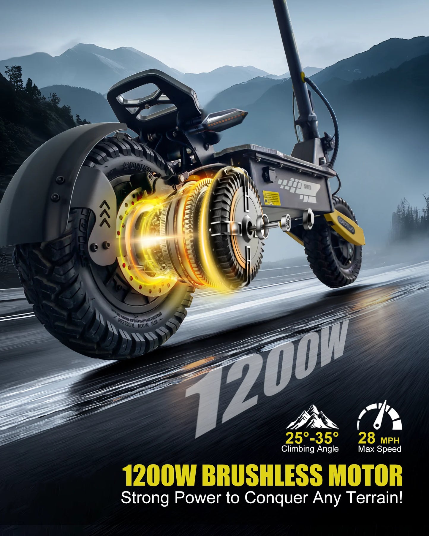 Electric Scooter Adults 1200W Motor 48V13/23AH Lithium Battery E Scooters Dual Spring Absorbers 11'' Off-Road Tires Scooter