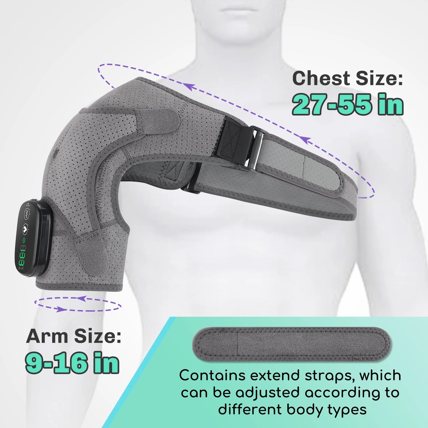 Adjustable shoulder brace with heat and vibration