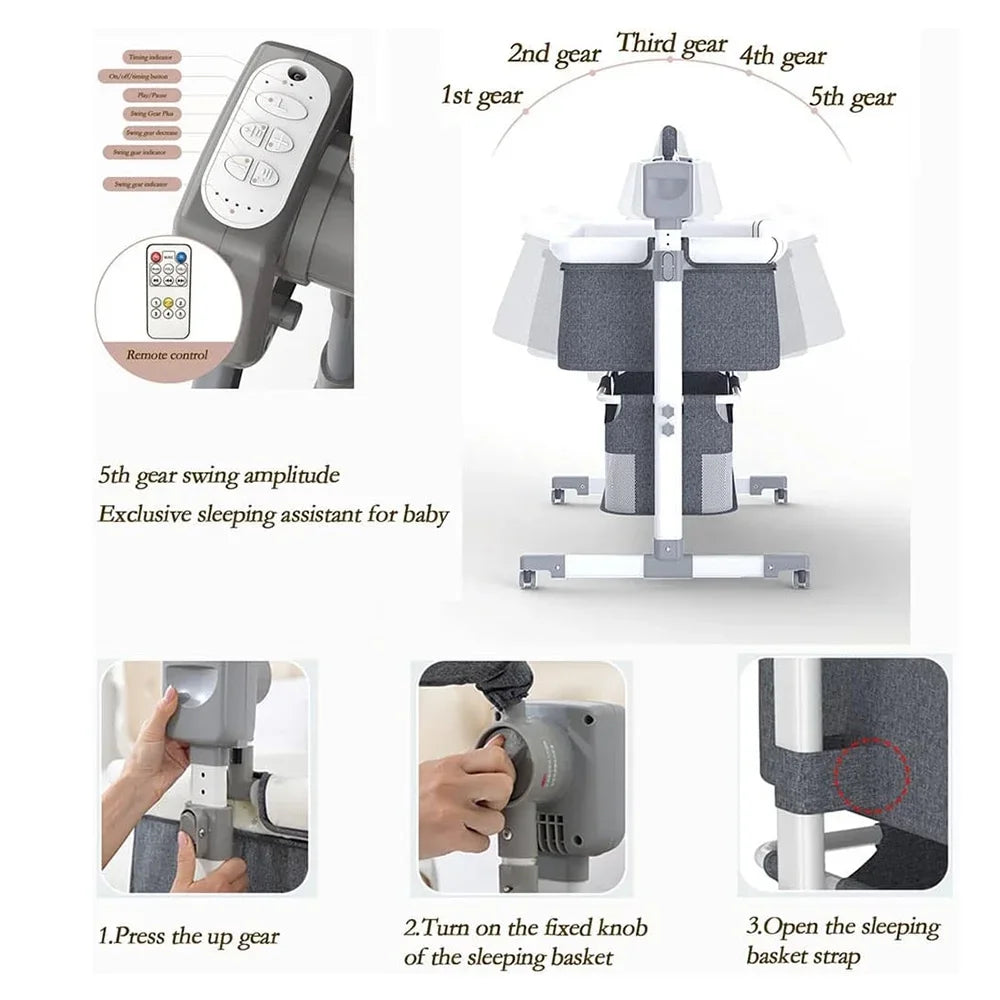 Baby Bassinet,Automatic Electric Rocking with Remote,Newborn Bedside Bassinet, Foldable Travel Co-Sleeper for Infant SteAnny