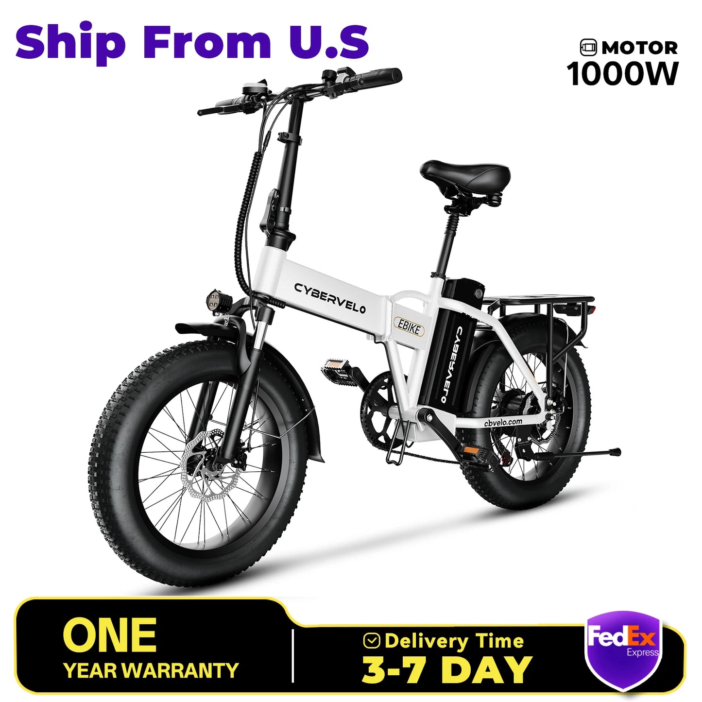 Cybervelo EK4 Electric Bicycle 48V 20.8AH Long Range Off-Road Bike - High Capacity Powerful foldable bicycle