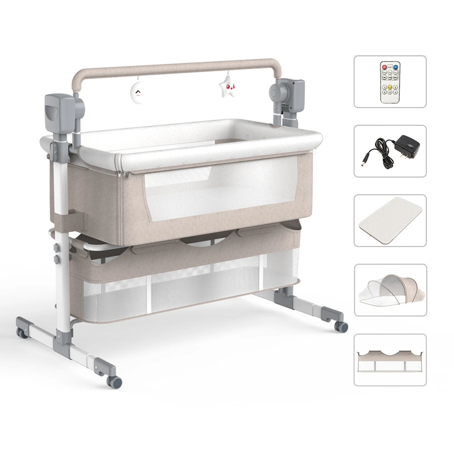 Baby Bassinet,Automatic Electric Rocking with Remote,Newborn Bedside Bassinet, Foldable Travel Co-Sleeper for Infant SteAnny