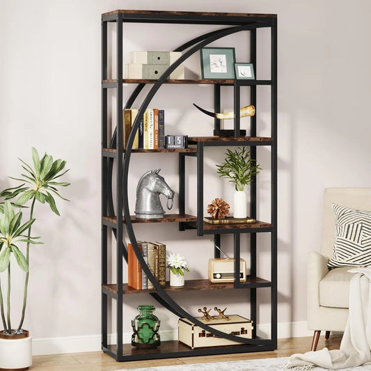 Bookshelf, Industrial 5-Tier Etagere Bookcase, 70.8 inch Tall,  Tack Shelving Unit