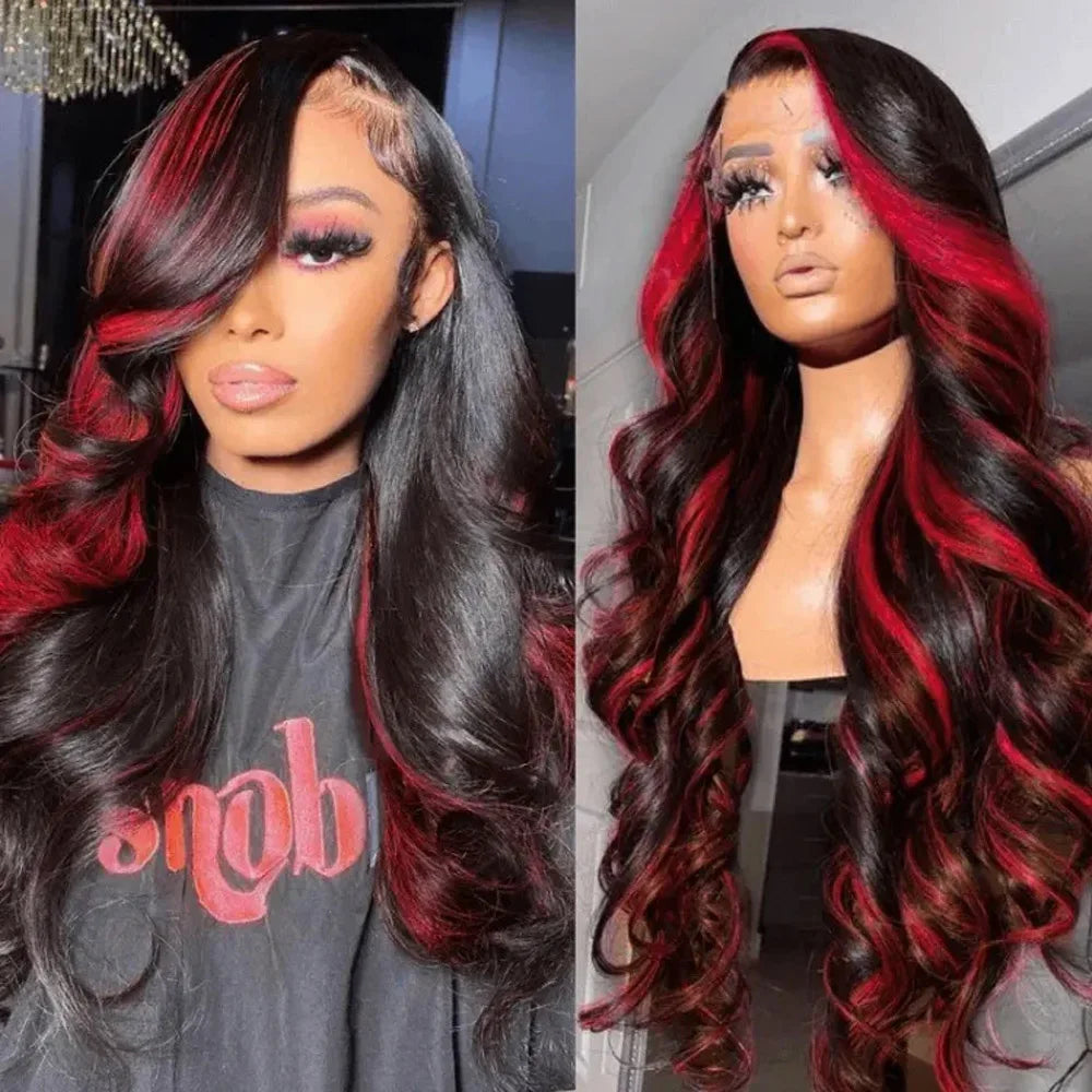 Ombre Burgundy Highlight Synthetic Lace Front Wigs
