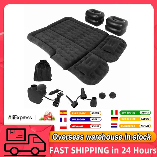 Car Inflatable Bed Thickened Travel Bed Travel Air Mattress Outdoor Camping Cushion Folding Portable Flocking Pad 174x126cm