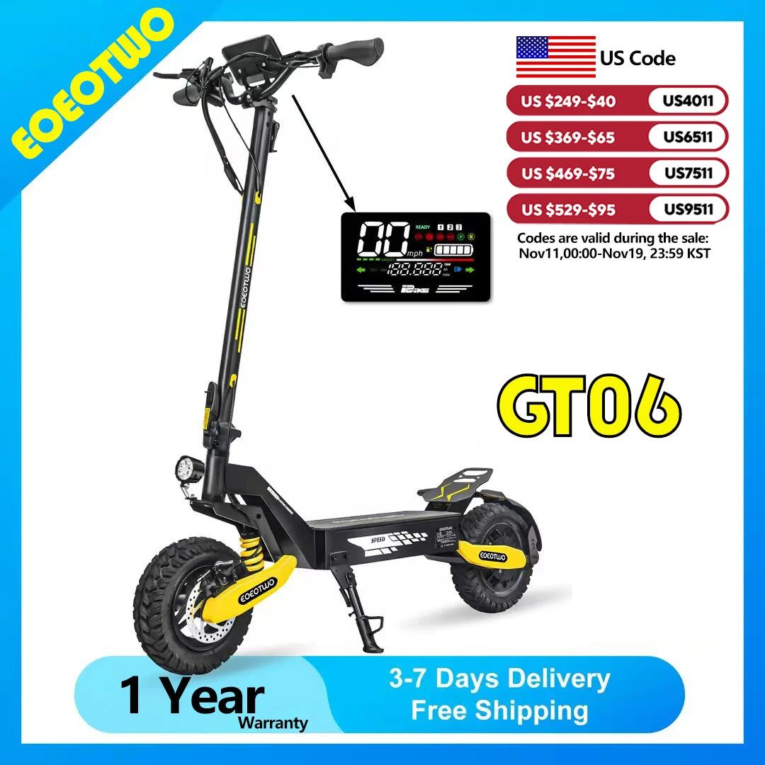 Electric Scooter Adults 1200W Motor 48V13/23AH Lithium Battery E Scooters Dual Spring Absorbers 11'' Off-Road Tires Scooter