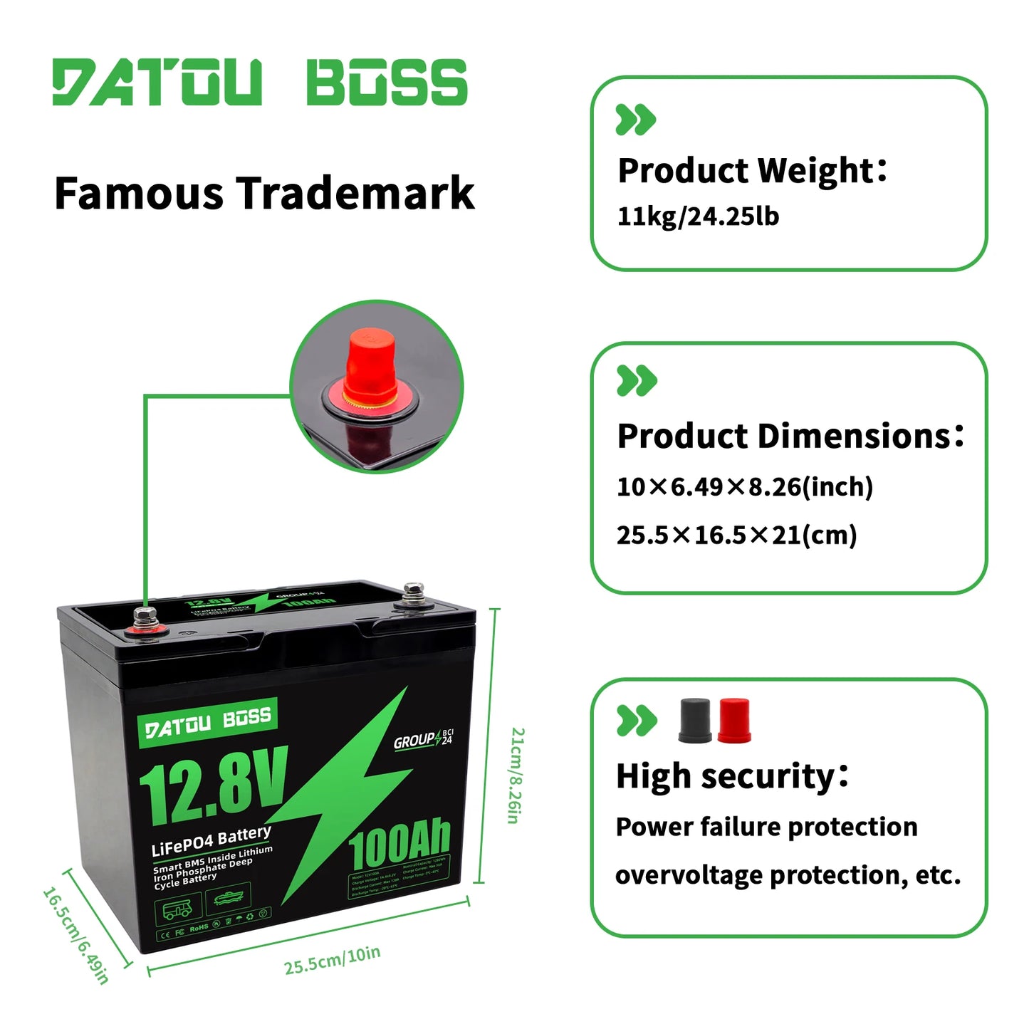 MFUZOP 12V 100Ah LiFePO4 Battery with Low-Temp Protection, Built-in 100A BMS, Max. 15000 Cycles, Perfect for Trolling Motors, RV