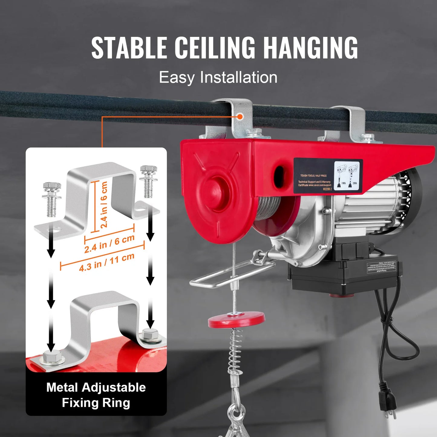 SucceBuy 1320-2200 lbs Wireless Electric Hoist with 40ft Single Cable Lifting Height Steel Wire Winch for Garage Warehouse