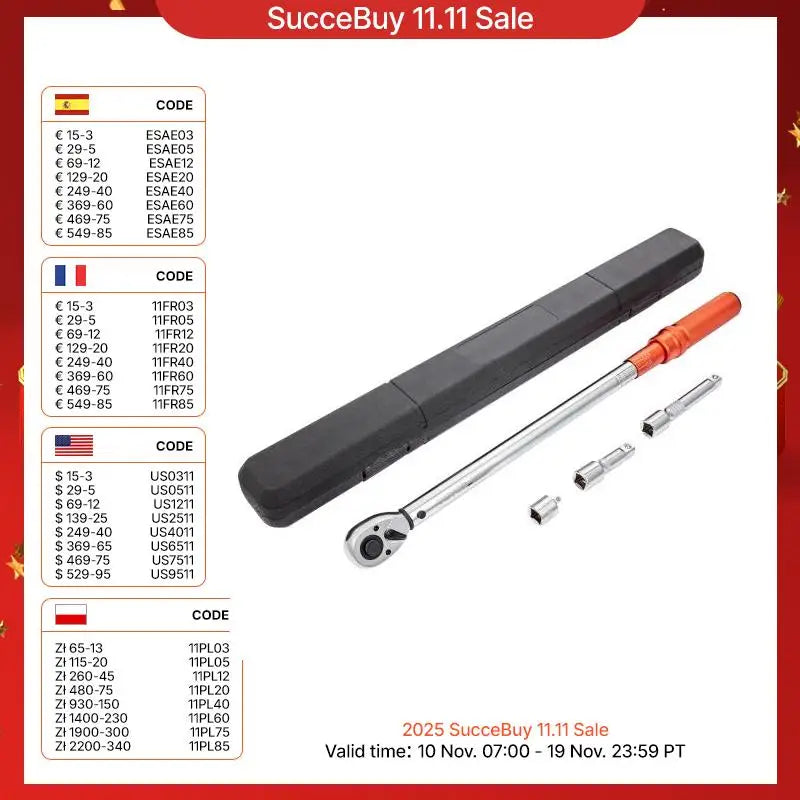 SucceBuy 1/2" 1/4" 3/8" Mechanical Torque Wrench Set Precision Pointer Hand Tools Torque Wrench Workshop Car Repair Tool