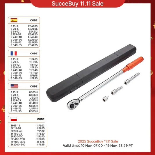 SucceBuy 1/2" 1/4" 3/8" Mechanical Torque Wrench Set Precision Pointer Hand Tools Torque Wrench Workshop Car Repair Tool