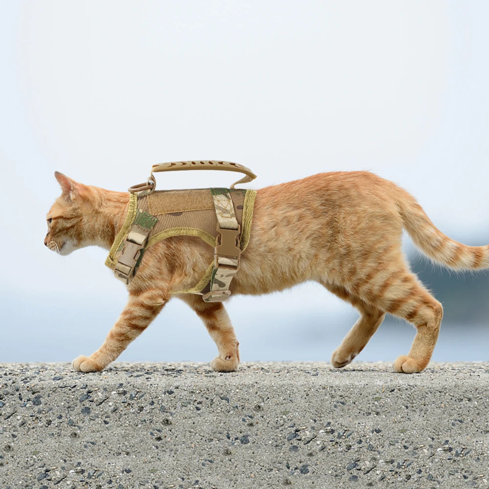 Tactical Cat Harness Leash 9Pcs Patches Walking Training Cat Accessories