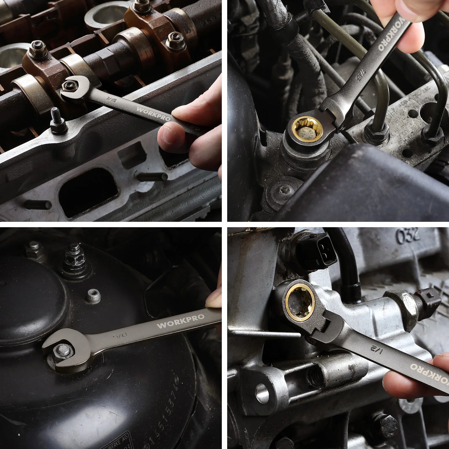 WORKPRO 8pcs Flex-Head Ratcheting Combination Wrench Set