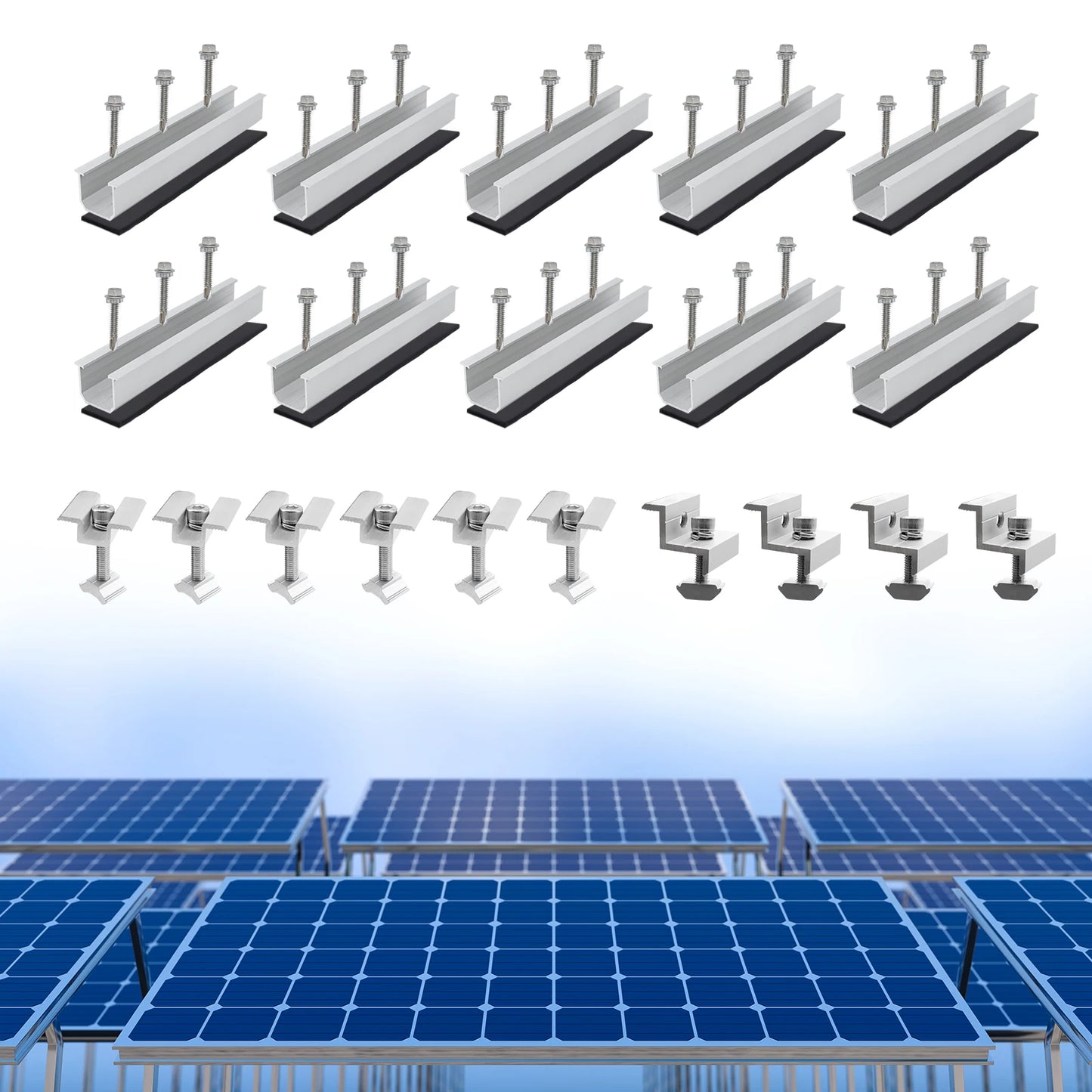 6Pcs/10Pcs Solar Panel Aluminum Mount Kit Bracket Rail Bracket Trapezoidal Sheet Flat Roof PV Mounting kit Rail Support