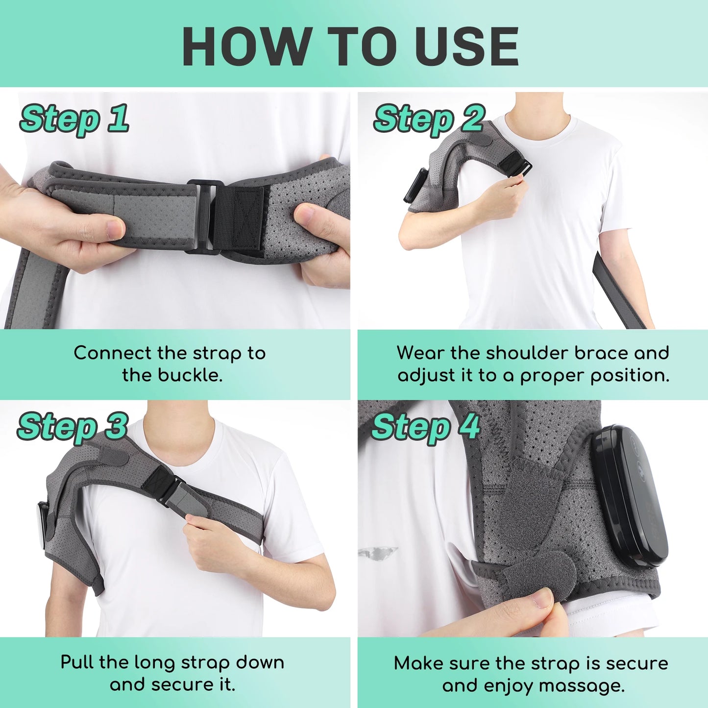 Adjustable shoulder brace with heat and vibration