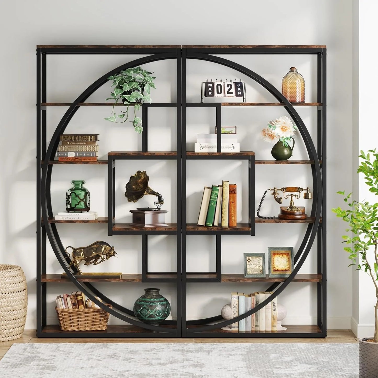 Bookshelf, Industrial 5-Tier Etagere Bookcase, 70.8 inch Tall,  Tack Shelving Unit