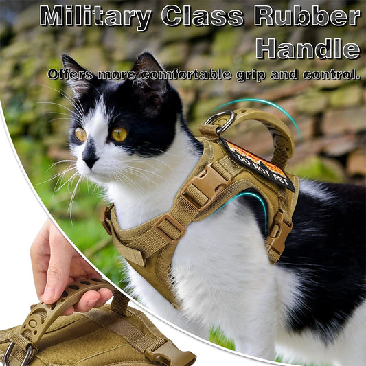 Tactical Cat Harness Leash 9Pcs Patches Walking Training Cat Accessories