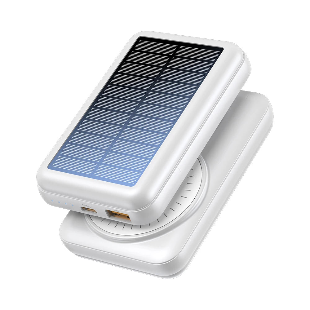 15W Solar Magnetic Power Bank 10000mAh, Wireless Charger w/ USB & USB-C, PD20W Fast Charge, Portable Solar Charger for Phones