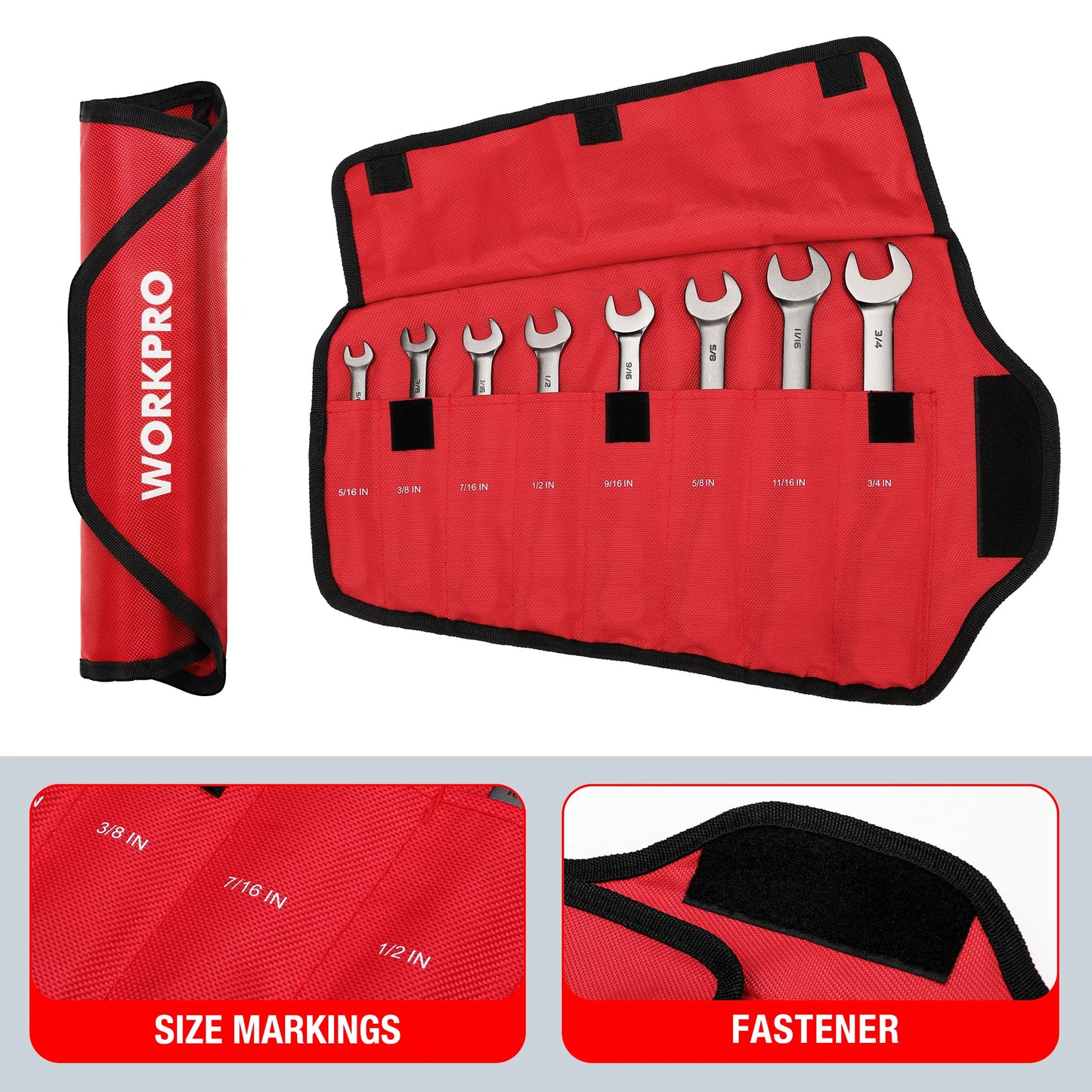 WORKPRO 8pcs Flex-Head Ratcheting Combination Wrench Set